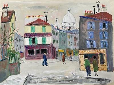 Gouche, signed, Road to Montmartre, Donald Art Co. Collection